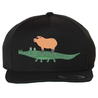 Capybara Riding On Crocodile Funny Wool Snapback Cap