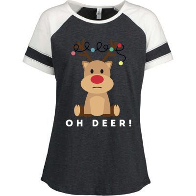 Christmas Reindeer Oh Deer Christmas Lights Gift Enza Ladies Jersey Colorblock Tee