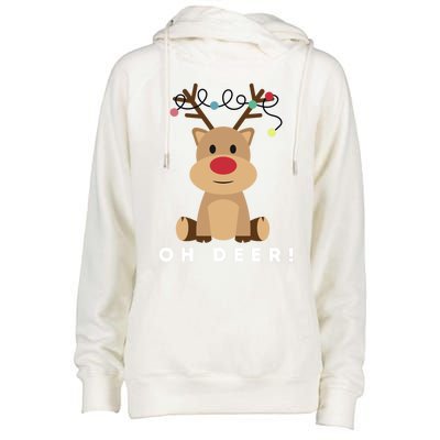 Christmas Reindeer Oh Deer Christmas Lights Gift Womens Funnel Neck Pullover Hood