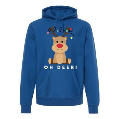 Christmas Reindeer Oh Deer Christmas Lights Gift Premium Hoodie