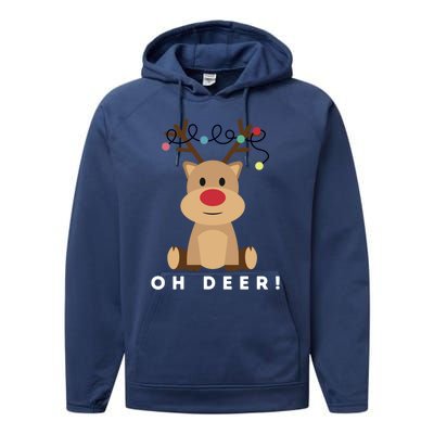 Christmas Reindeer Oh Deer Christmas Lights Gift Performance Fleece Hoodie