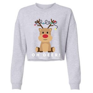 Christmas Reindeer Oh Deer Christmas Lights Gift Cropped Pullover Crew