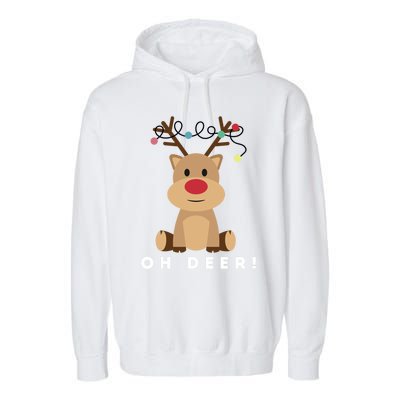 Christmas Reindeer Oh Deer Christmas Lights Gift Garment-Dyed Fleece Hoodie