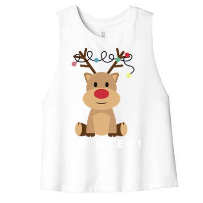 Christmas Reindeer Oh Deer Christmas Lights Gift Women's Racerback Cropped Tank