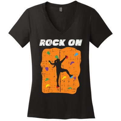 Climbing Rock On Wall Climber Bouldering Women Women's V-Neck T-Shirt