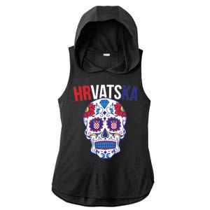 Croatia Hrvatska Soccer Skull Ladies PosiCharge Tri-Blend Wicking Draft Hoodie Tank