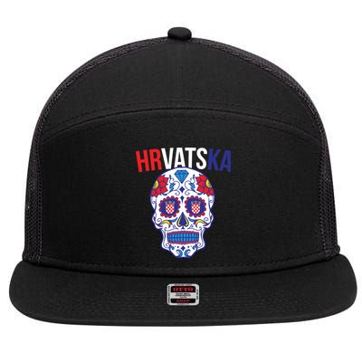 Croatia Hrvatska Soccer Skull 7 Panel Mesh Trucker Snapback Hat