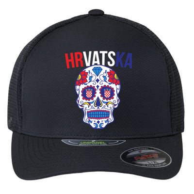 Croatia Hrvatska Soccer Skull Flexfit Unipanel Trucker Cap