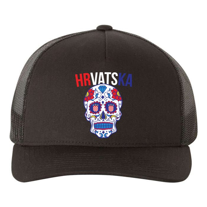 Croatia Hrvatska Soccer Skull Yupoong Adult 5-Panel Trucker Hat