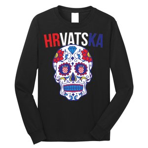 Croatia Hrvatska Soccer Skull Long Sleeve Shirt