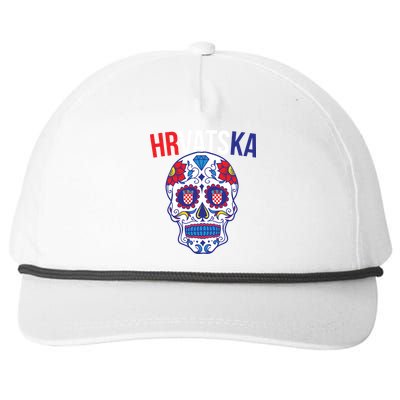 Croatia Hrvatska Soccer Skull Snapback Five-Panel Rope Hat