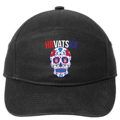 Croatia Hrvatska Soccer Skull 7-Panel Snapback Hat