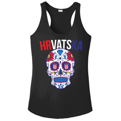 Croatia Hrvatska Soccer Skull Ladies PosiCharge Competitor Racerback Tank