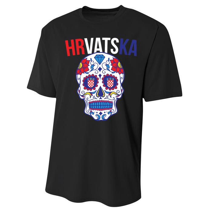 Croatia Hrvatska Soccer Skull Performance Sprint T-Shirt