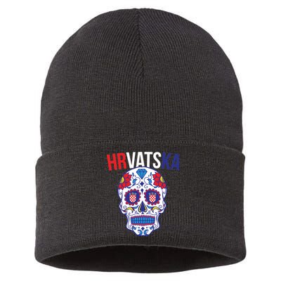 Croatia Hrvatska Soccer Skull Sustainable Knit Beanie