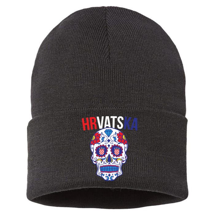 Croatia Hrvatska Soccer Skull Sustainable Knit Beanie