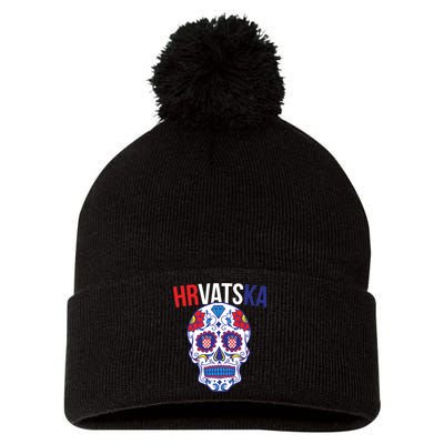 Croatia Hrvatska Soccer Skull Pom Pom 12in Knit Beanie