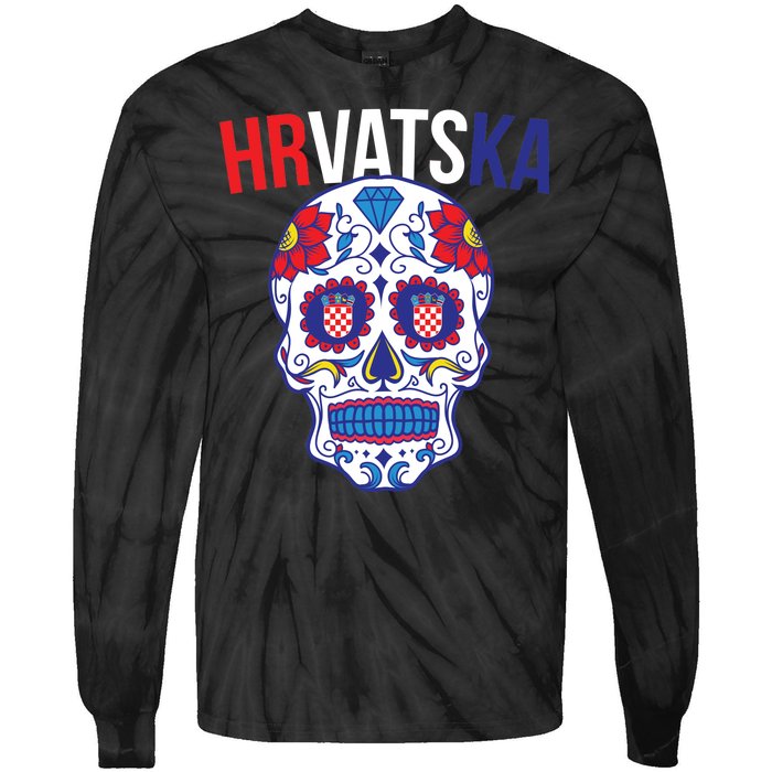 Croatia Hrvatska Soccer Skull Tie-Dye Long Sleeve Shirt