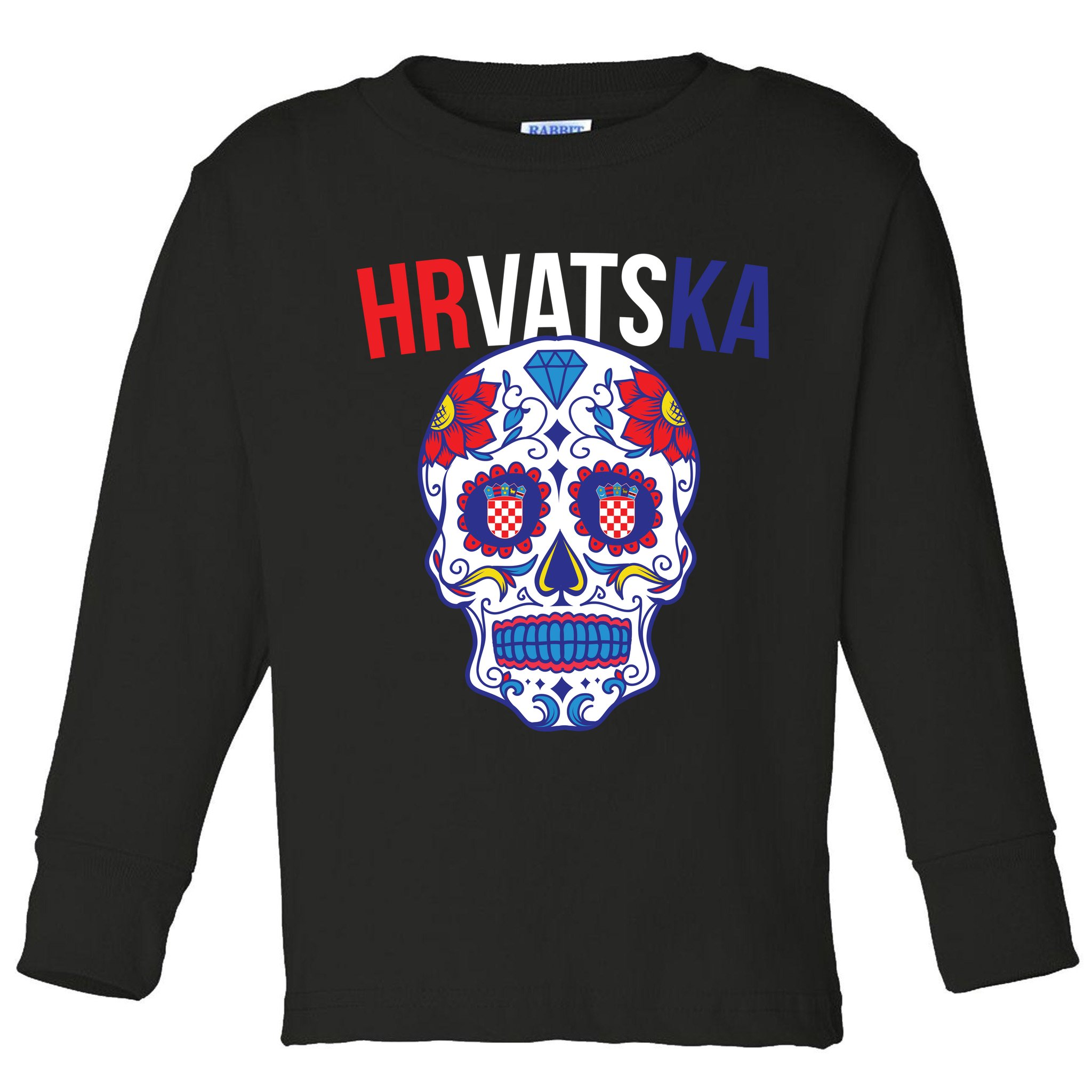 Croatia Hrvatska Soccer Skull Toddler Long Sleeve Shirt