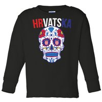 Croatia Hrvatska Soccer Skull Toddler Long Sleeve Shirt