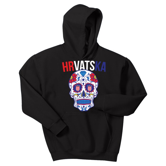 Croatia Hrvatska Soccer Skull Kids Hoodie