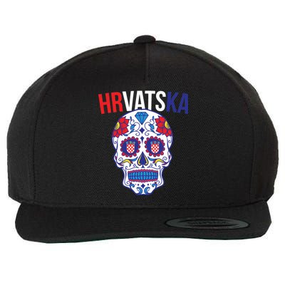 Croatia Hrvatska Soccer Skull Wool Snapback Cap