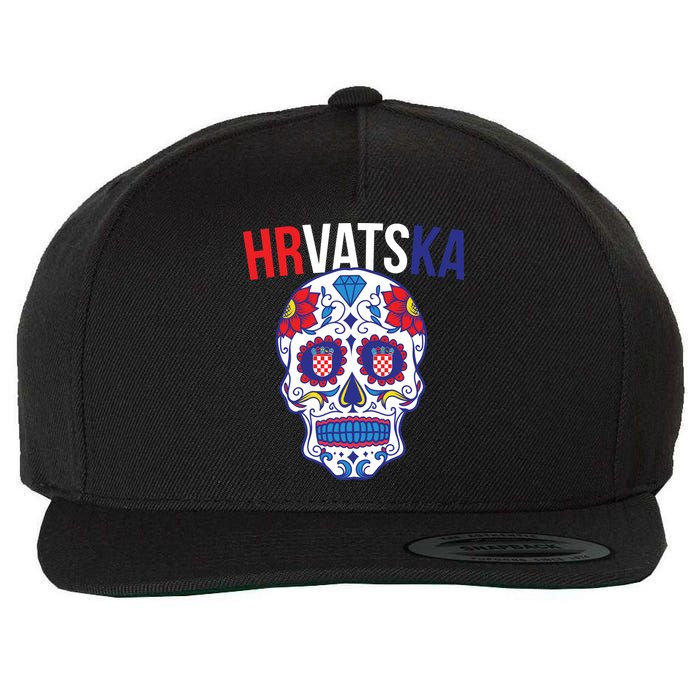 Croatia Hrvatska Soccer Skull Wool Snapback Cap