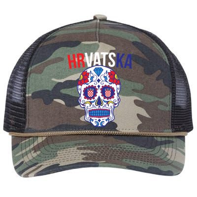 Croatia Hrvatska Soccer Skull Retro Rope Trucker Hat Cap