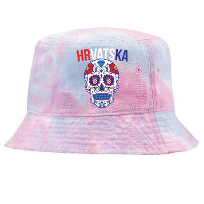 Croatia Hrvatska Soccer Skull Tie-Dyed Bucket Hat