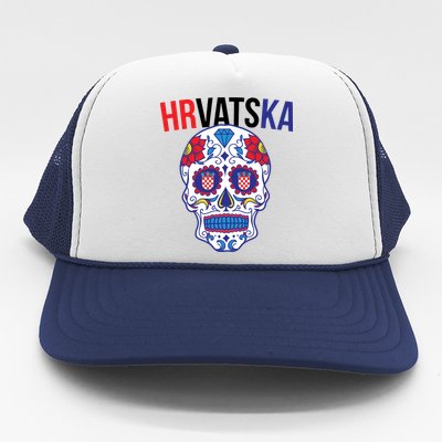 Croatia Hrvatska Soccer Skull Trucker Hat