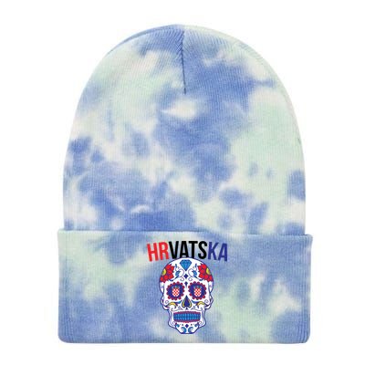 Croatia Hrvatska Soccer Skull Tie Dye 12in Knit Beanie