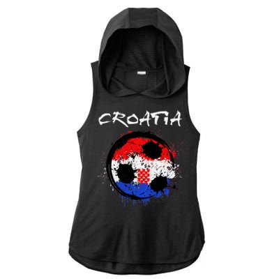 Croatia Soccer Ball Flag Ladies PosiCharge Tri-Blend Wicking Draft Hoodie Tank