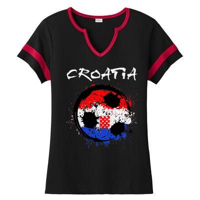 Croatia Soccer Ball Flag Ladies Halftime Notch Neck Tee