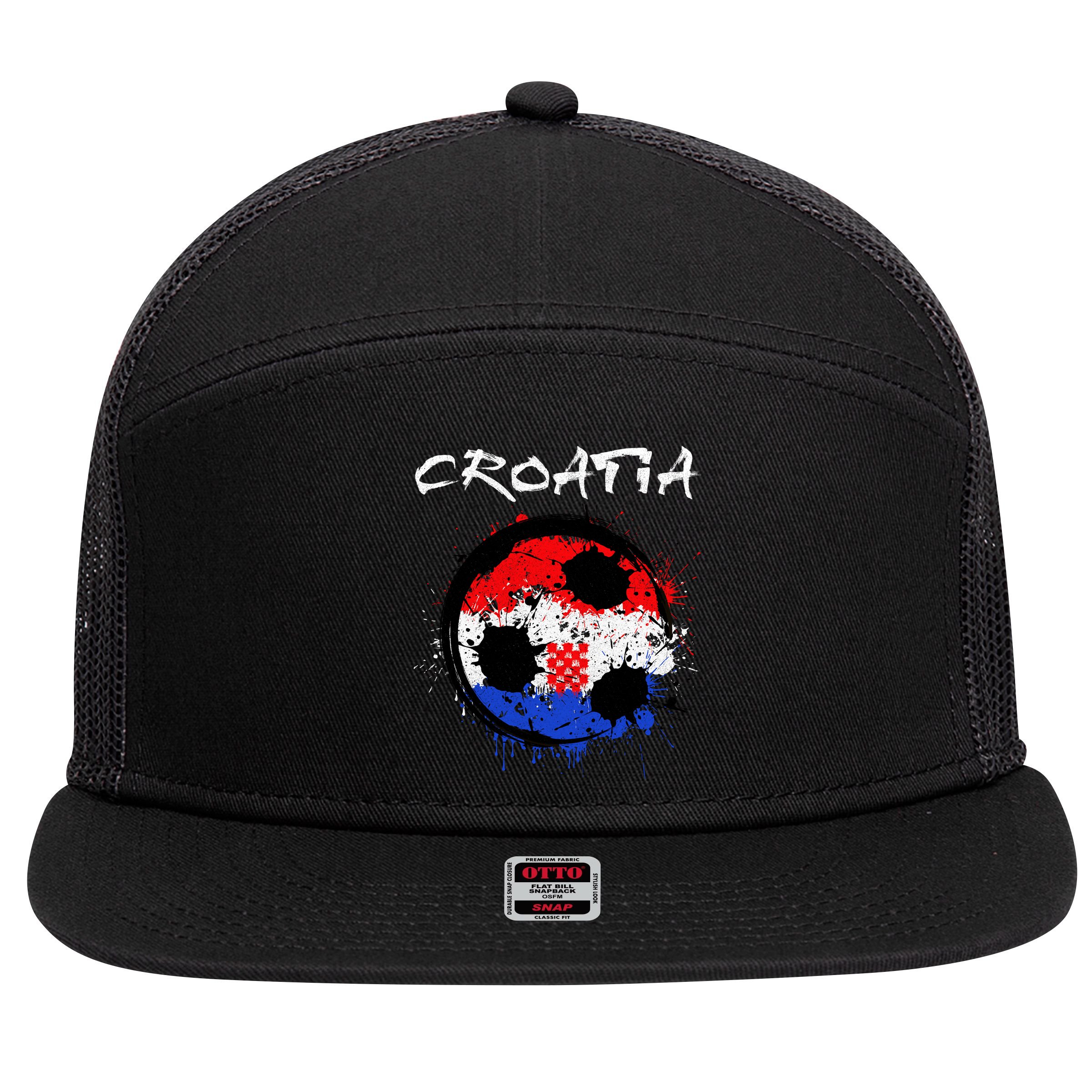 Croatia Soccer Ball Flag 7 Panel Mesh Trucker Snapback Hat