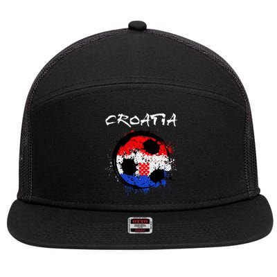 Croatia Soccer Ball Flag 7 Panel Mesh Trucker Snapback Hat