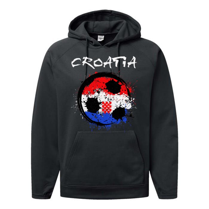 Croatia Soccer Ball Flag Performance Fleece Hoodie