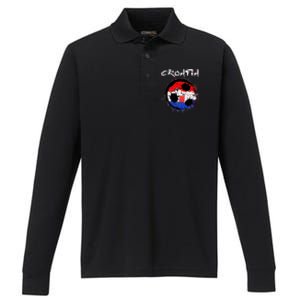 Croatia Soccer Ball Flag Performance Long Sleeve Polo