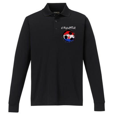 Croatia Soccer Ball Flag Performance Long Sleeve Polo