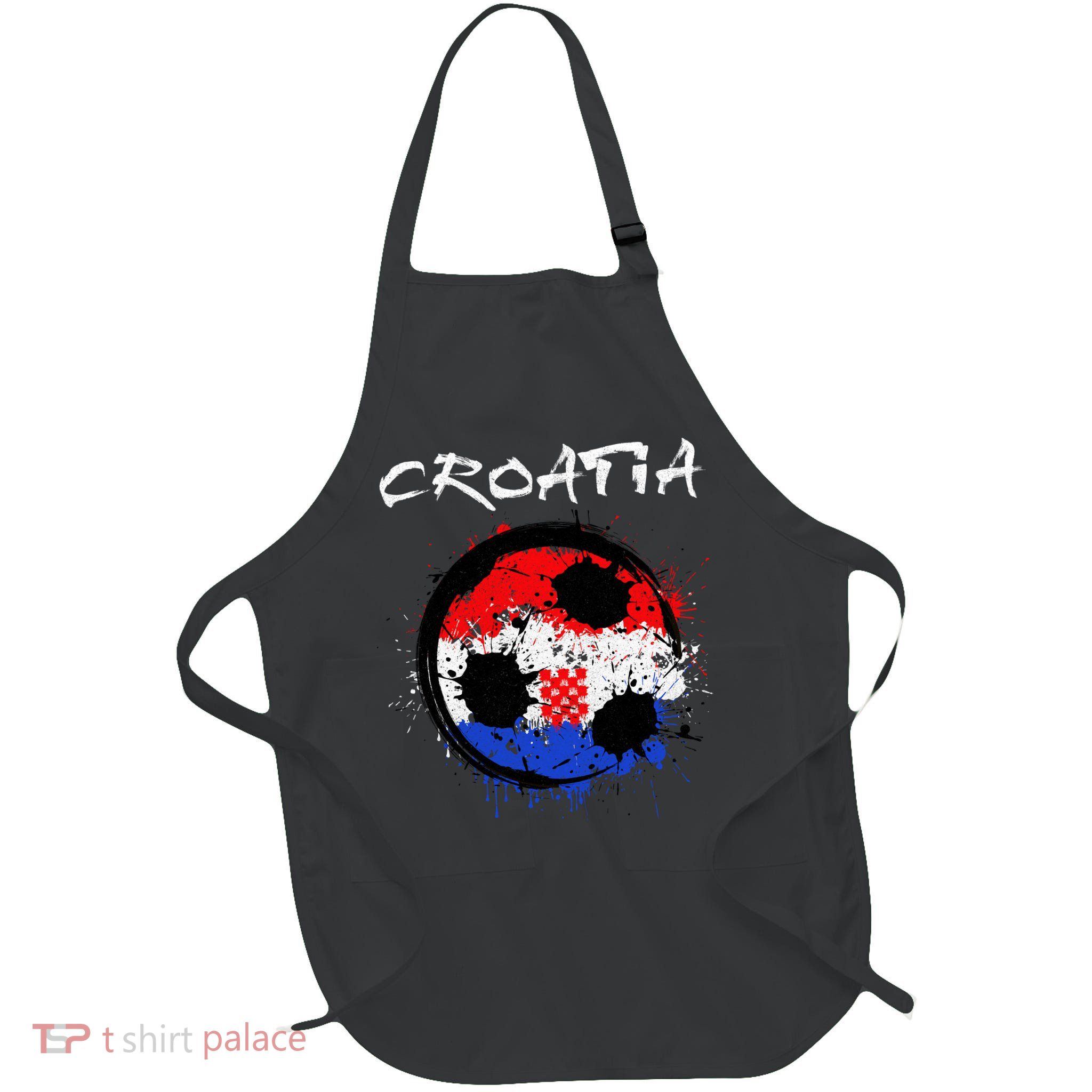 Croatia Soccer Ball Flag Full-Length Apron With Pockets