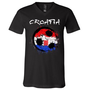 Croatia Soccer Ball Flag V-Neck T-Shirt