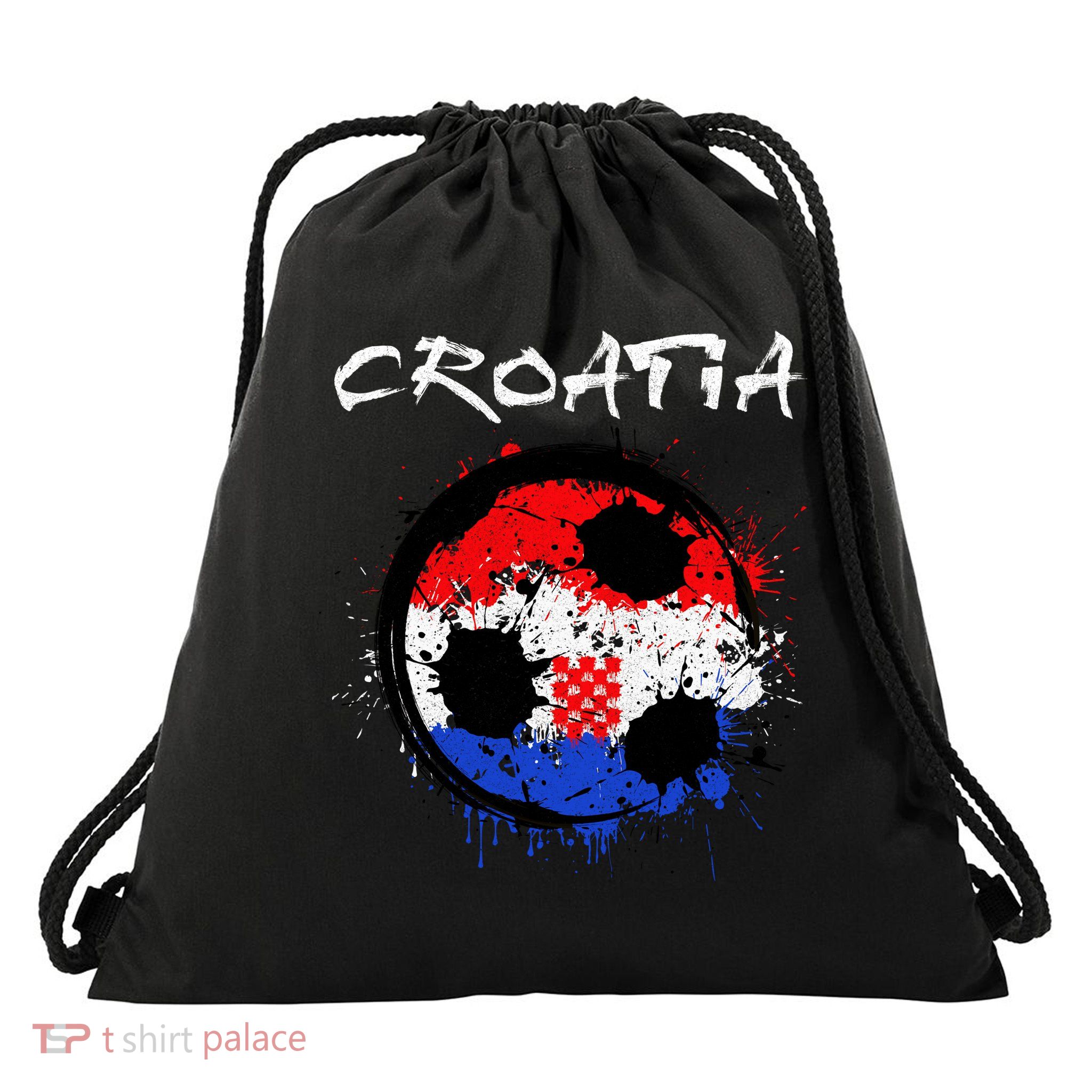 Croatia Soccer Ball Flag Drawstring Bag