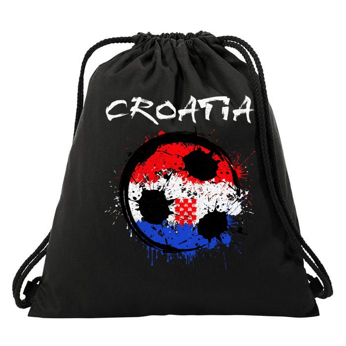 Croatia Soccer Ball Flag Drawstring Bag