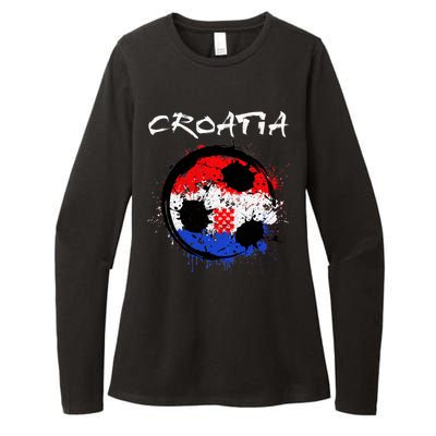 Croatia Soccer Ball Flag Womens CVC Long Sleeve Shirt