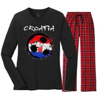 Croatia Soccer Ball Flag Women's Long Sleeve Flannel Pajama Set 