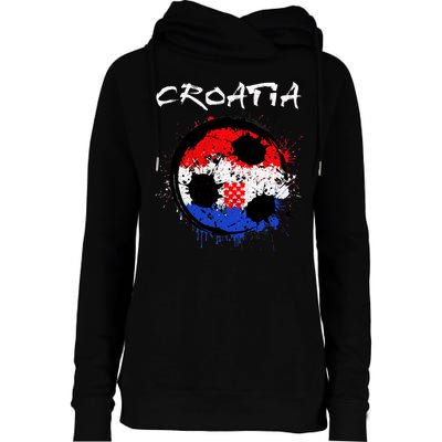 Croatia Soccer Ball Flag Womens Funnel Neck Pullover Hood