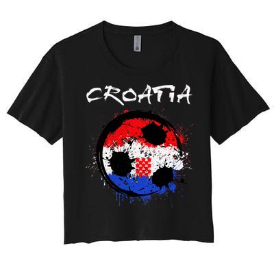 Croatia Soccer Ball Flag Women's Crop Top Tee