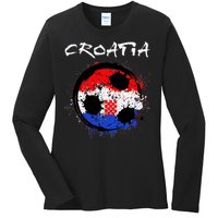 Croatia Soccer Ball Flag Ladies Long Sleeve Shirt