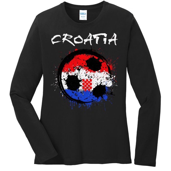 Croatia Soccer Ball Flag Ladies Long Sleeve Shirt