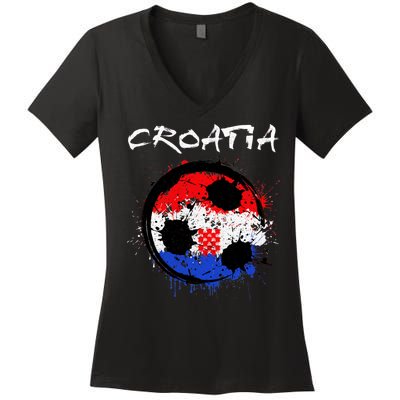 Croatia Soccer Ball Flag Women's V-Neck T-Shirt