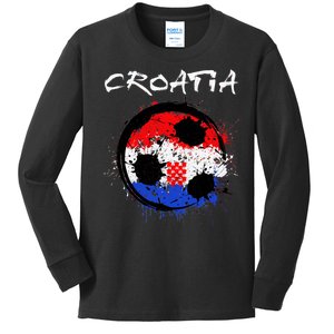 Croatia Soccer Ball Flag Kids Long Sleeve Shirt